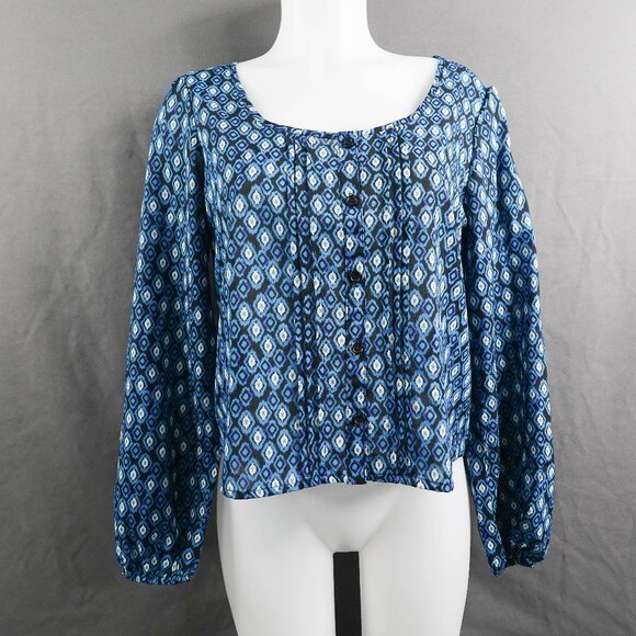 Womens Top Medium Blue Sheer Boxy Flowy Romantic Statement Artsy Indie - Picture 1 of 13